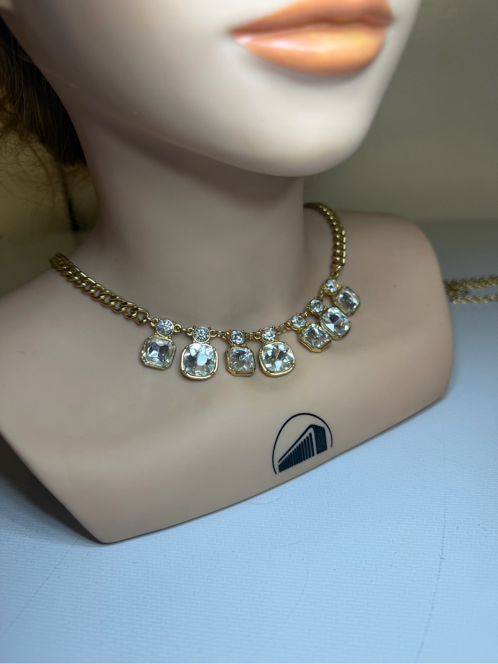 Gold-Tone Crystal Drop Necklace in Clear